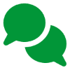A green icon of two comment speech bubbles.