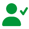 A green icon of a person with a checkmark next to it.